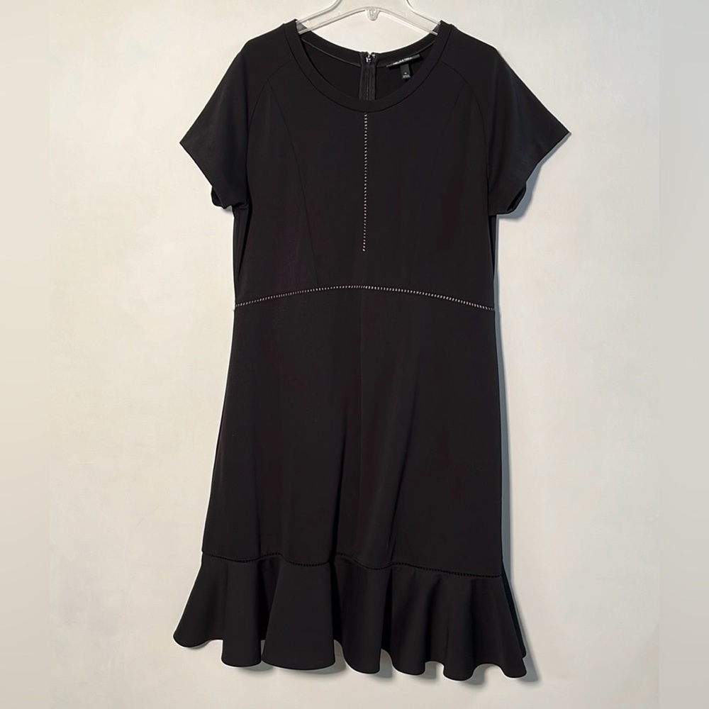 ISABEL TOLEDO Crew Neck Short SLV Seam Detail Flounce Tier Hem Black Dress 16